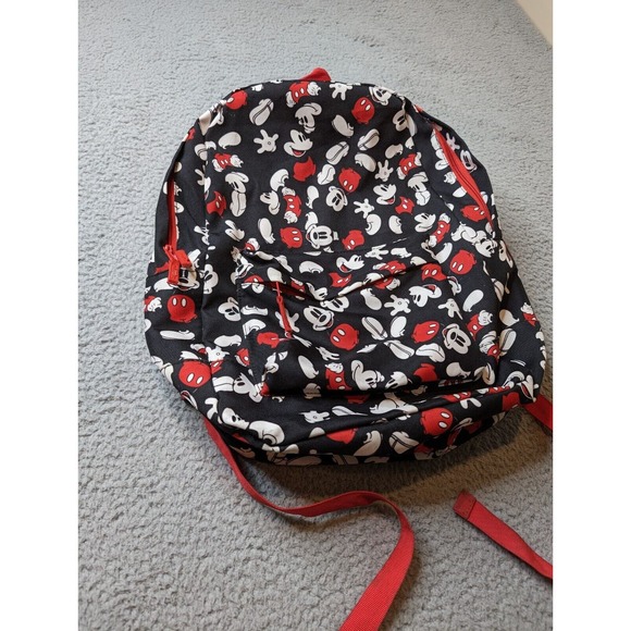 Disney Store Mickey Mouse Backpack All Over Print Black Red‎ White Adult School - Picture 3 of 11